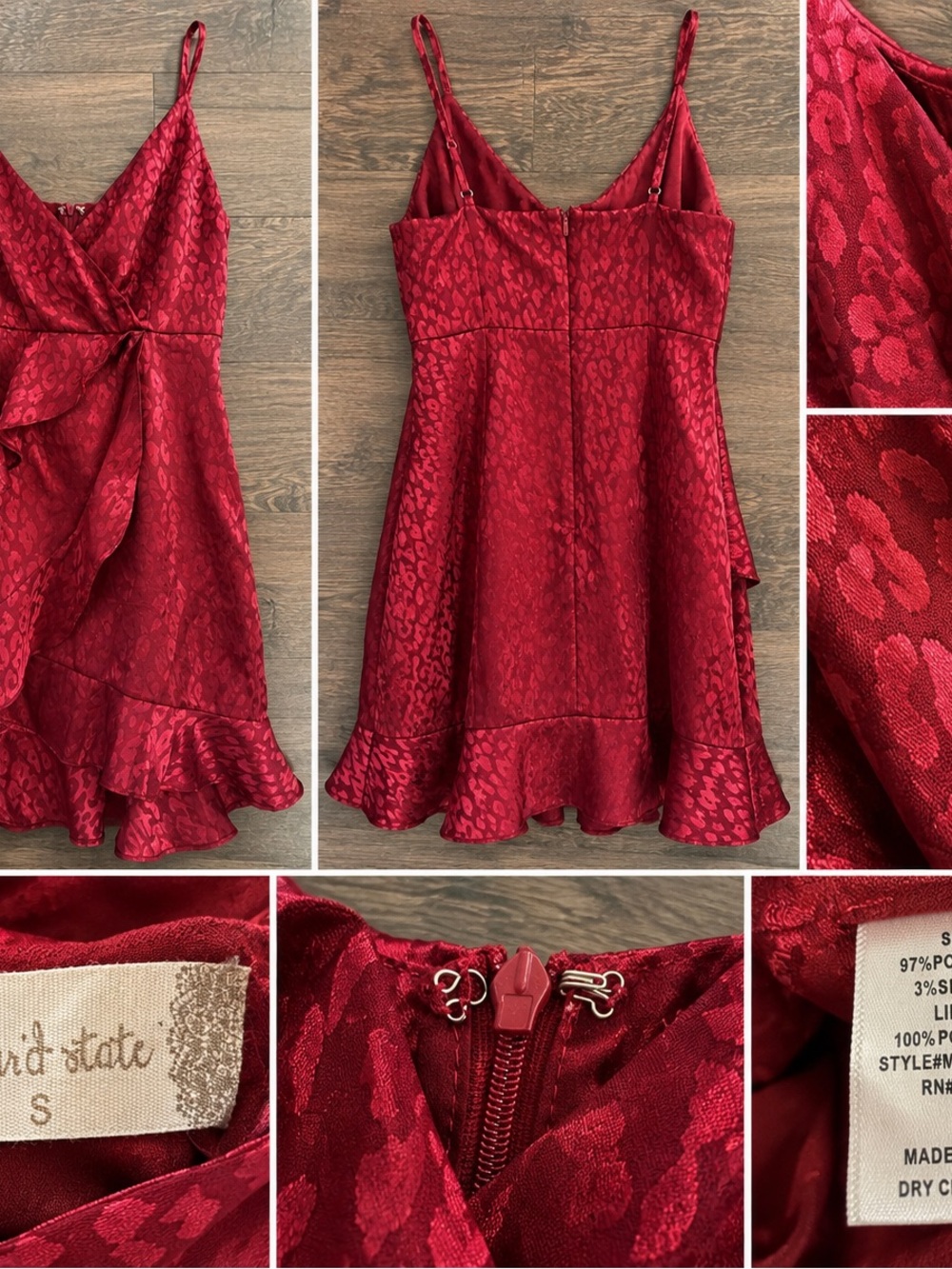Altar'd State Red Jacquard Ruffle Slip Dress